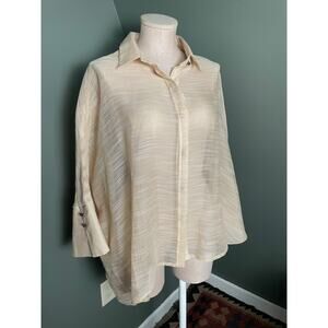 Gracia Cream & Beige Sheer Textured Button Down Top. Size Med. EUC.